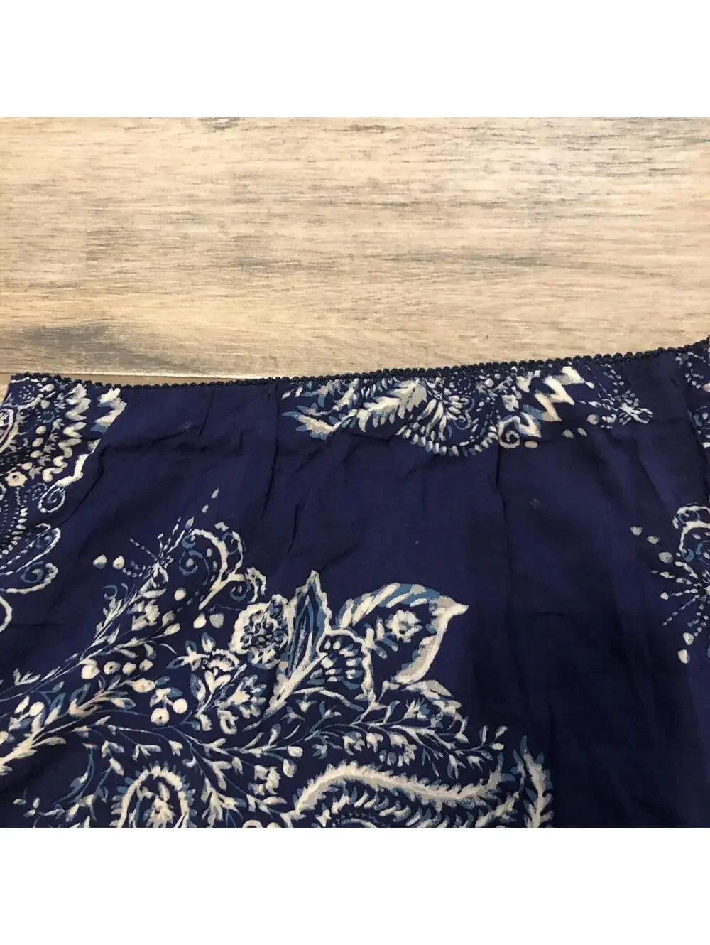 Free People I‎ Like Your Style Navy Blue Paisley Boho Mini Slip Skirt Size Small
